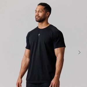 Three Nails Men's Black Short Sleeve Tee with Cross Detail::NWT::